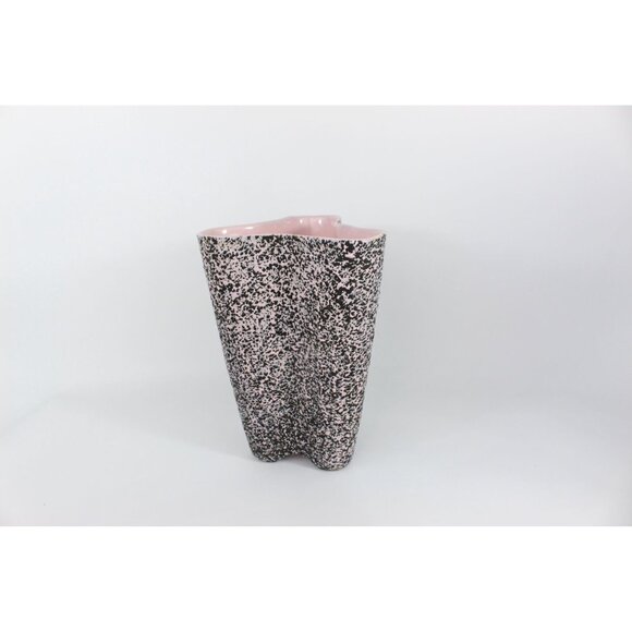 Kenwood Zanesville Pottery Vase 10” USA 2103 MCM Pink Black Speckled Tri Lobe - Picture 2 of 14